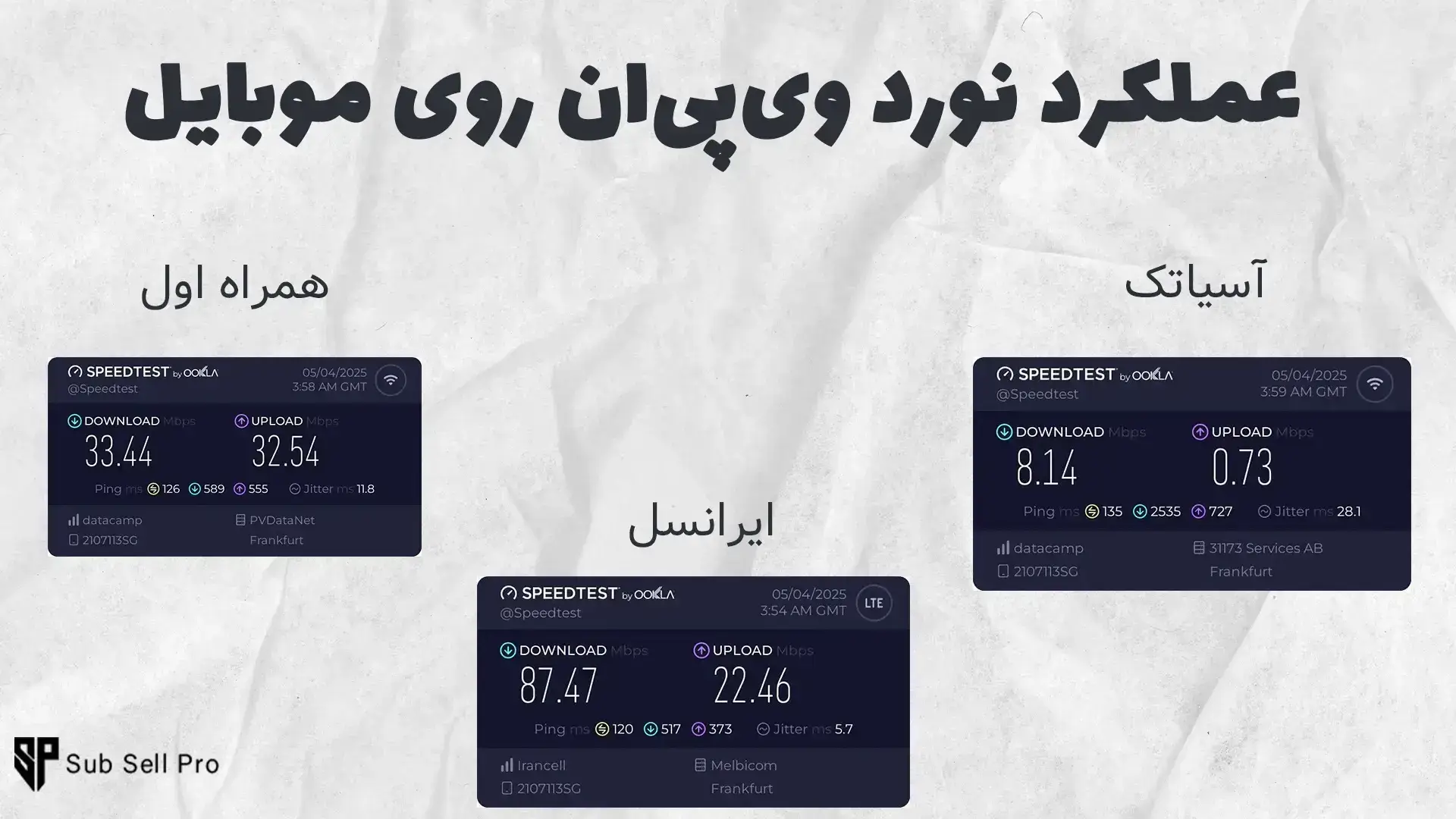 تست سرعت نورد وی پی ان روی موبایل